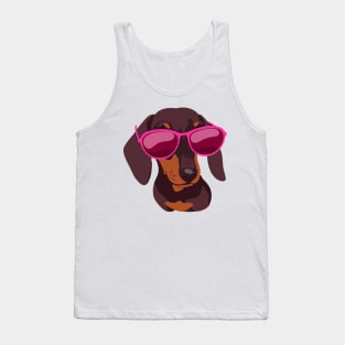 Dachshund Pink Glasses Dog Lover Retro Tank Top